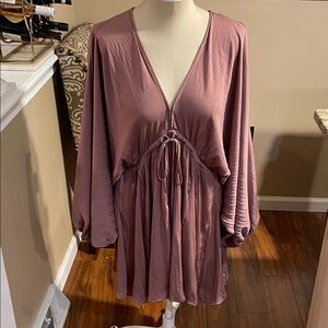 Free People Elegant Mauve V-Neck Dress